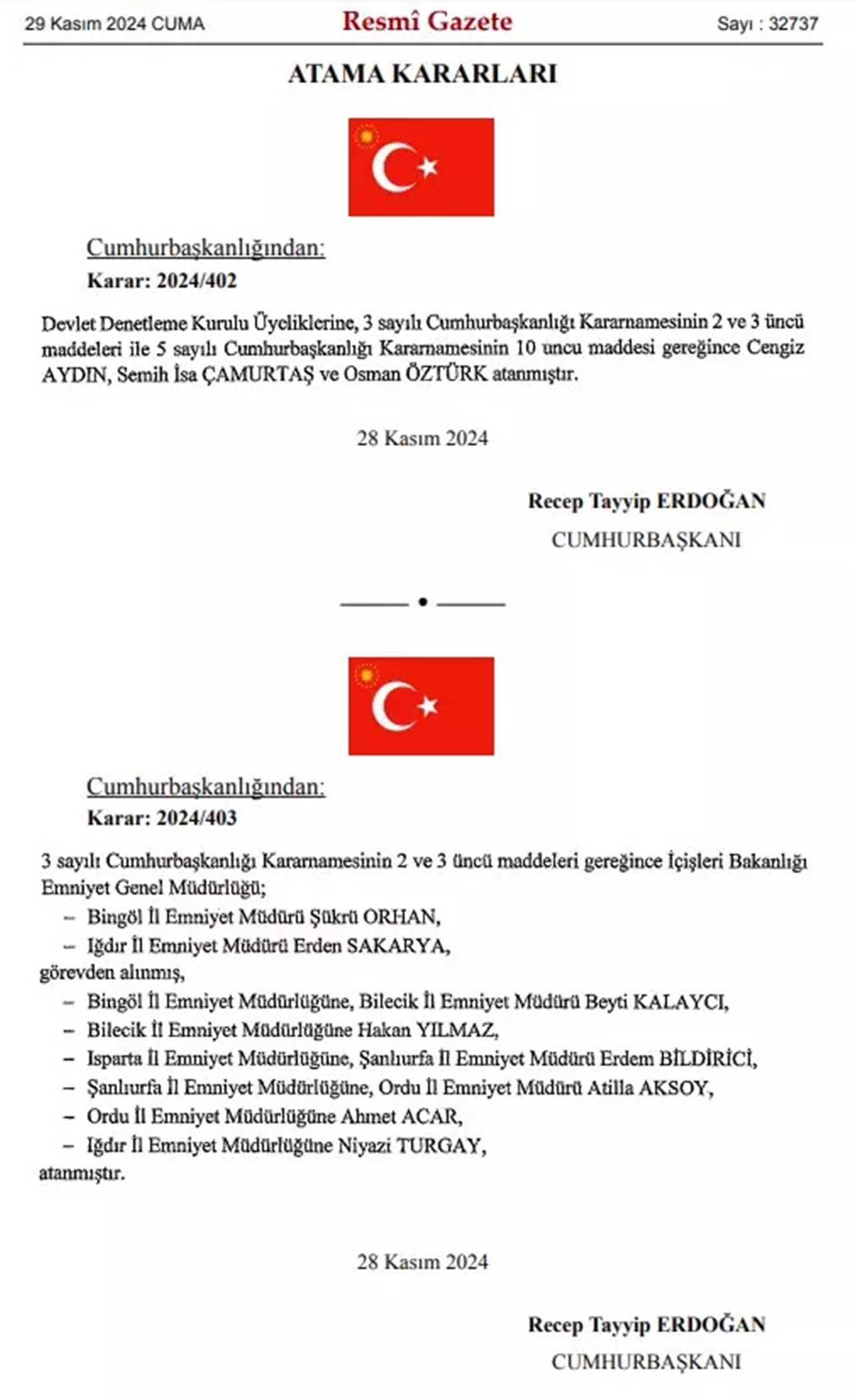 6 İlde Emniyet Müdürü değişti, denetleme kurulu’na 3 atama
