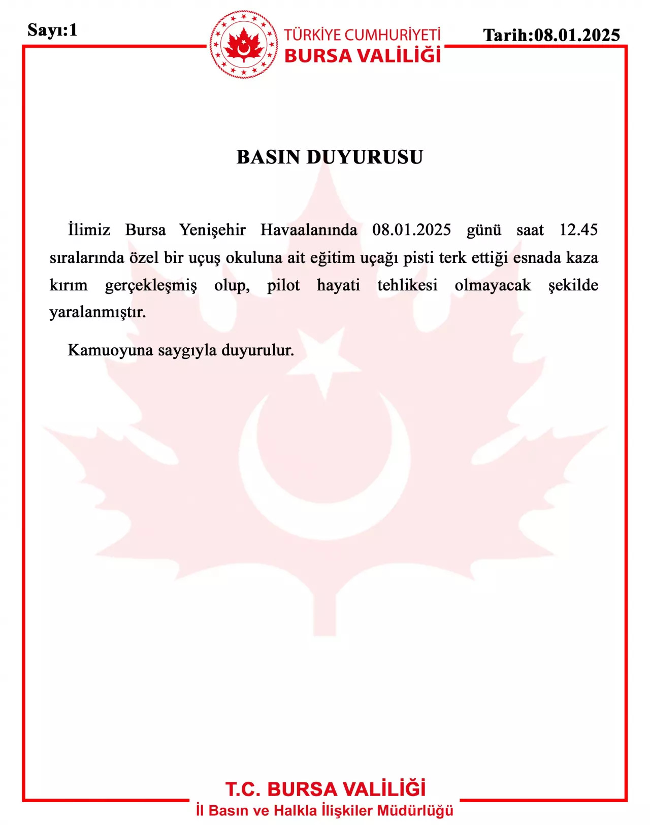 Bursa'da Eğitim uçağı kazası: Pilot yaralı