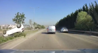 Kontrolden çıktı böyle takla attı, kaza yapan çiftin burnu kanamadı