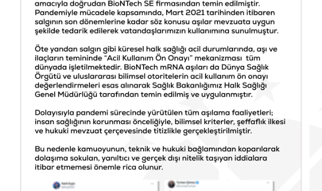Dezenformasyonla Mücadele Merkezi’nden “BioNTech Aşısı Gelmedi” İddialarına Yalanlama